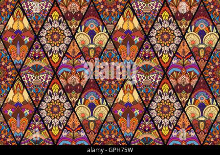 Rhombus Boho Flower Tile Pattern 3 Stock Vector