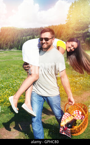 Happy couple having fun on nature Stock Photo