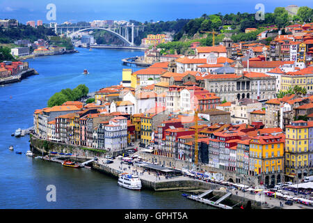 Ribeira, the old town of Porto, and the river Douro, Portugal Stock Photo