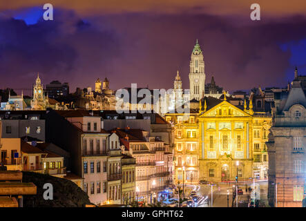 Skyline of Porto at night, Portugal Stock Photo