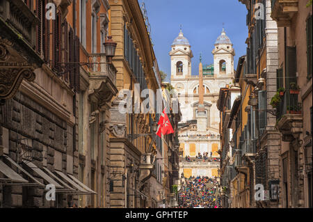 View of Spanish steps from a narrow side street, Rome, Italy Stock Photo