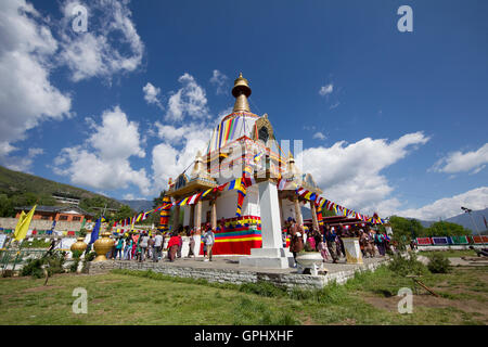 Festival at national memorial chorten in Thimpu, Bhutan Stock Photo