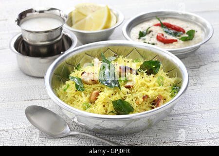 lemon sevai,lemon idiyappam,coconut chutney and milk coffee,south indian breakfast Stock Photo