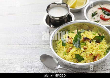 lemon sevai,lemon idiyappam,coconut chutney and milk coffee,south indian breakfast Stock Photo