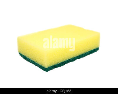 Yellow and green dishwashing sponge isolated on white Stock Photo