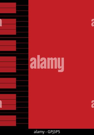 Black and red piano keys set on a dark red background. Stock Vector