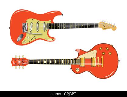 The definitive rock and roll guitars in pink over white Stock Vector