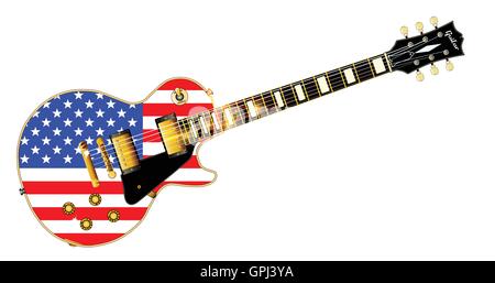 The definitive rock and roll guitar with Old Glory isolated over a white background. Stock Vector