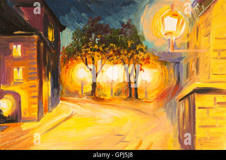 Oil Painting - evening street in Paris, view, european Stock Photo