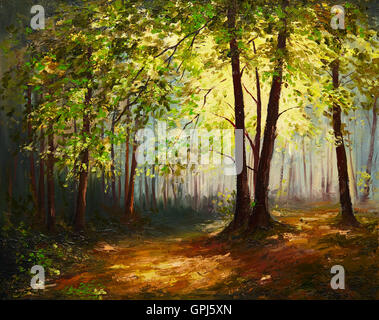 Oil Painting landscape - summer forest, colorful abstract art Stock Photo