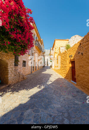 Areopolis town buildings in southern peloponnese in Greece. Areopolis is a beautiful traditional style town Stock Photo