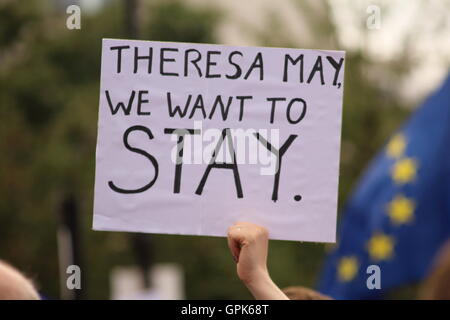 London, UK  3rd September 2016  Theresa May placard Protesting at the September 2016 'March for Europe'  Credit: Will Saunders/Alamy Live News