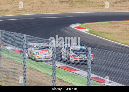 practice and testing tires, at the Vallelunga circuit, in preparation for the Seat Leon Cup, the Ferrari Challenge championsh Stock Photo