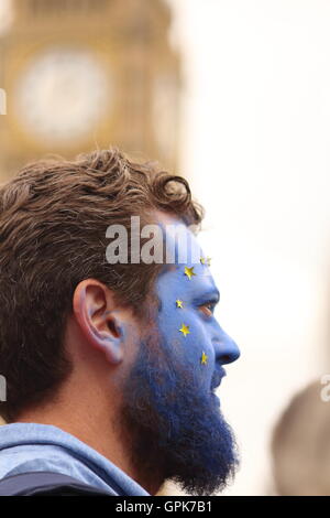 Protester At The March For Europe In London Mounts A Plinth In 