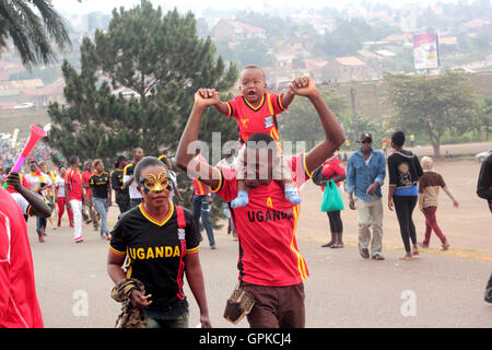 Kampala, Uganda. September 4, 2016. A Uganda Cranes fans show of the joy after the Uganda national soccer side-The Cranes qualified for the Africa Cup of Nations Finals due in Gabon next year. Credit:  Samson Opus/Alamy Live News Stock Photo