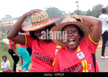 Kampala, Uganda. September 4, 2016. A Uganda Cranes fans show of the joy after the Uganda national soccer side-The Cranes qualified for the Africa Cup of Nations Finals due in Gabon next year. Credit:  Samson Opus/Alamy Live News Stock Photo