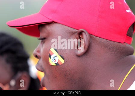 Kampala, Uganda. September 4, 2016. A Uganda Cranes fan in joy after the Uganda national soccer side-The Cranes qualified for the Africa Cup of Nations Finals due in Gabon next year. Credit:  Samson Opus/Alamy Live News Stock Photo