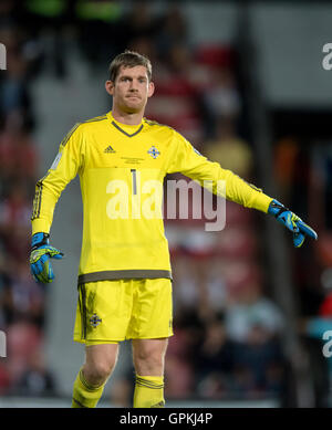 Prague, Czech Republic. 04th Sep, 2016. Goalkeeper Michael McGovern (Northern Ireland) during the World Cup European qualifiying soccer match between the Czech Republic and Northern Ireland in Prague, Czech Republic, 04 September 2016. Photo: Thomas Eisenhuth/dpa - NO WIRE SERVICE -/dpa/Alamy Live News Stock Photo