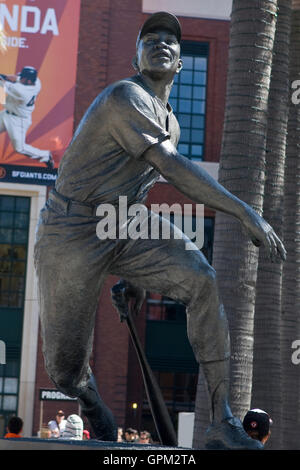 April 25, 2010; San Francisco, CA, USA;  Statue of Willie Mays outside of AT&T Park before the game between the St. Louis Cardinals and the San Francisco Giants.  St. Louis defeated San Francisco 2-0. Stock Photo