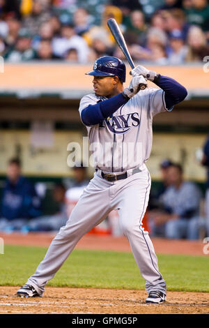 Tampa Bay Rays left fielder Chandler Simpson (14) slams into the wall ...