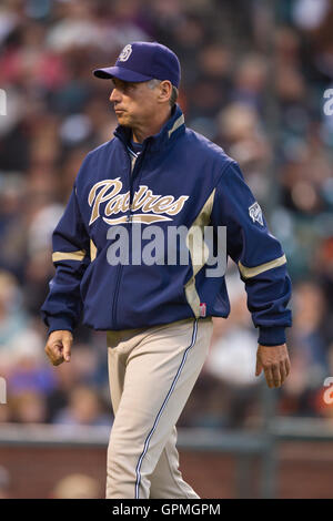 May 11, 2010; San Francisco, CA, USA; San Diego Padres manager Bud Black  (20) during the fifth inning against the San Francisco Giants at AT&T Park.  San Diego defeated San Francisco 3-2 Stock Photo - Alamy