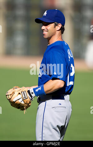 June 29, 2010; San Francisco, CA, USA;  Los Angeles Dodgers catcher Brad Ausmus (12) before the game against the San Francisco Giants at AT&T Park. Stock Photo