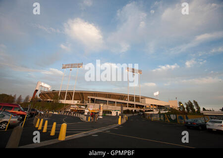 September 21, 2010; Oakland, CA, USA;  Exterior of Oakland-Alameda County Coliseum before the game at between the Oakland Athletics and the Chicago White Sox. Stock Photo