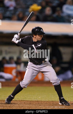 September 21, 2010; Oakland, CA, USA;  Chicago White Sox third baseman Brent Morel (22) at bat against the Oakland Athletics during the ninth inning at Oakland-Alameda County Coliseum. Oakland defeated Chicago 7-2. Stock Photo