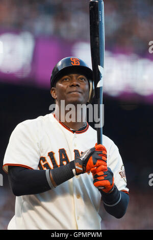 October 20, 2010; San Francisco, CA, USA; San Francisco Giants shortstop Edgar Renteria (16) at bat against the Philadelphia Phillies during the third inning in game four of the 2010 NLCS at AT&T Park. The Giants defeated the Phillies 6-5. Stock Photo