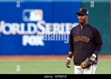 October 26, 2010; San Francisco, CA, USA;  San Francisco Giants shortstop Edgar Renteria (16) during practice the day before game one of the 2010 World Series against the Texas Rangers at AT&T Park. Stock Photo