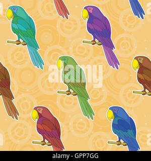 Seamless background, colorful parrots Stock Vector