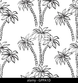 Seamless pattern, palm trees contours Stock Vector
