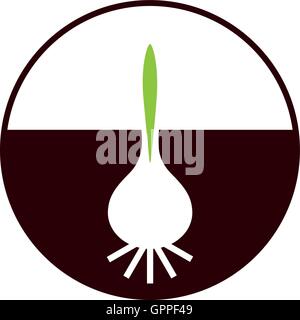 Bulb with green sprout in the soil Stock Vector