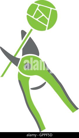 Green pruner  garden tool and rose flowers Stock Vector