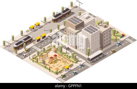 Vector isometric low poly commuter town infrastructure Stock Vector