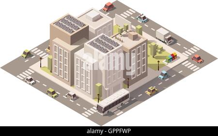 Vector isometric low poly town street with buildings Stock Vector