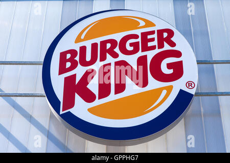 Burger King restuarant sign, Burger King is an American global chain of hamburger fast food restaurants headquartered in Florida Stock Photo