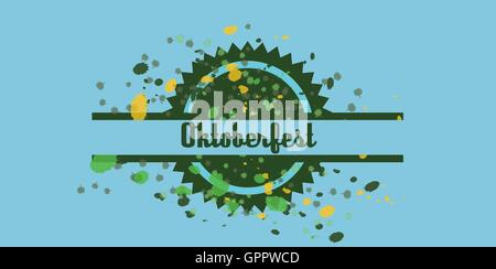 Vector Oktoberfest beer festival with color dots over blue background, flat style. Stock Vector