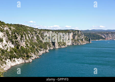 The Duino cliffs are made of carbonate rocks created by the sedimentation of animal shells on the bottom of a shallow sea Stock Photo