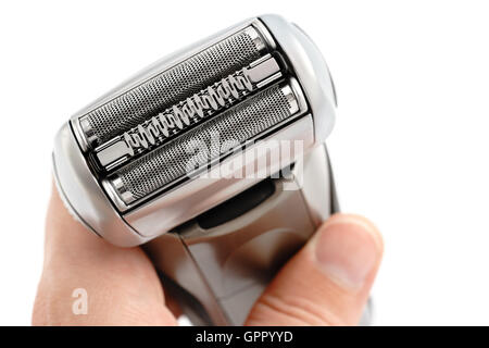 Electric shaver on white background, isolated close-up Stock Photo
