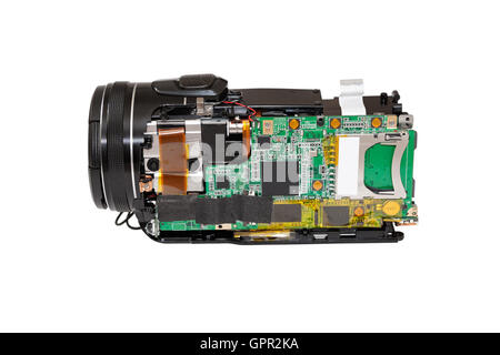 Disassembled compact camcorder. Close-up. Isolated on white background. Stock Photo