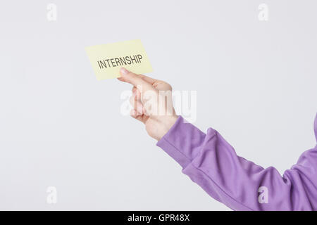 Hand showing the word of INTERNSHIP Stock Photo