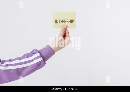 Hand showing the word of INTERNSHIP Stock Photo