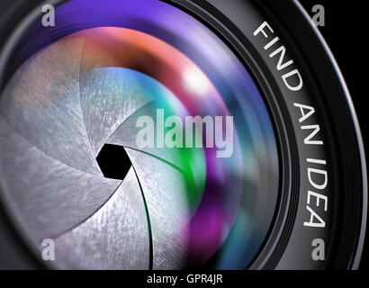Find An Idea on Photo Lens. Closeup. 3D Render. Stock Photo
