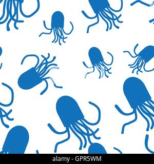 Vector Octopus pattern. White and blue Stock Vector