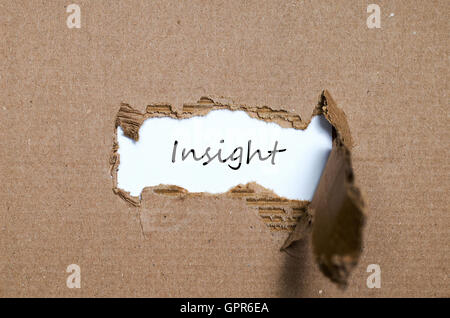 The word insight appearing behind torn paper Stock Photo