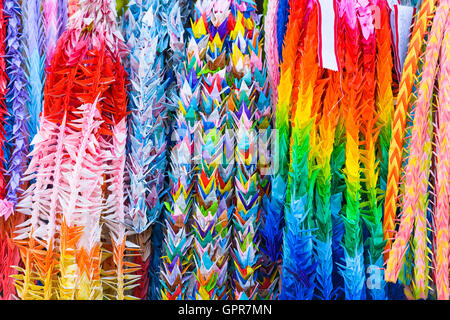 Japanese origami paper cranes in Kyoto. Stock Photo