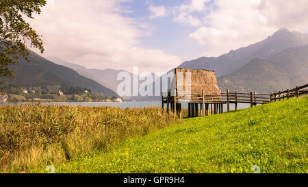 paleolithic pile-dwelling near Ledro lake, unesco site in north Italy Stock Photo