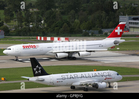 Swiss Air Lines Airbus A340-300 Aircraft Zurich Airport Stock 