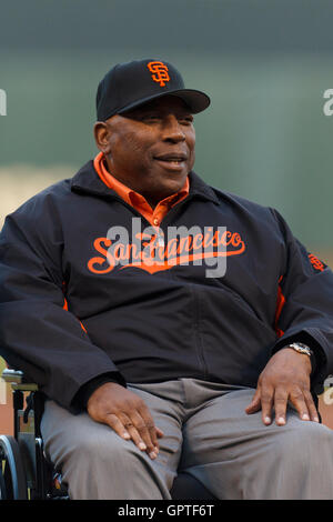 May 6, 2011; San Francisco, CA, USA;  Former San Francisco Giants hall of fame first baseman Willie McCovey participates during the 80th birthday celebration for WIllie Mays (not pictured) before the game between the San Francisco Giants and the Colorado Stock Photo